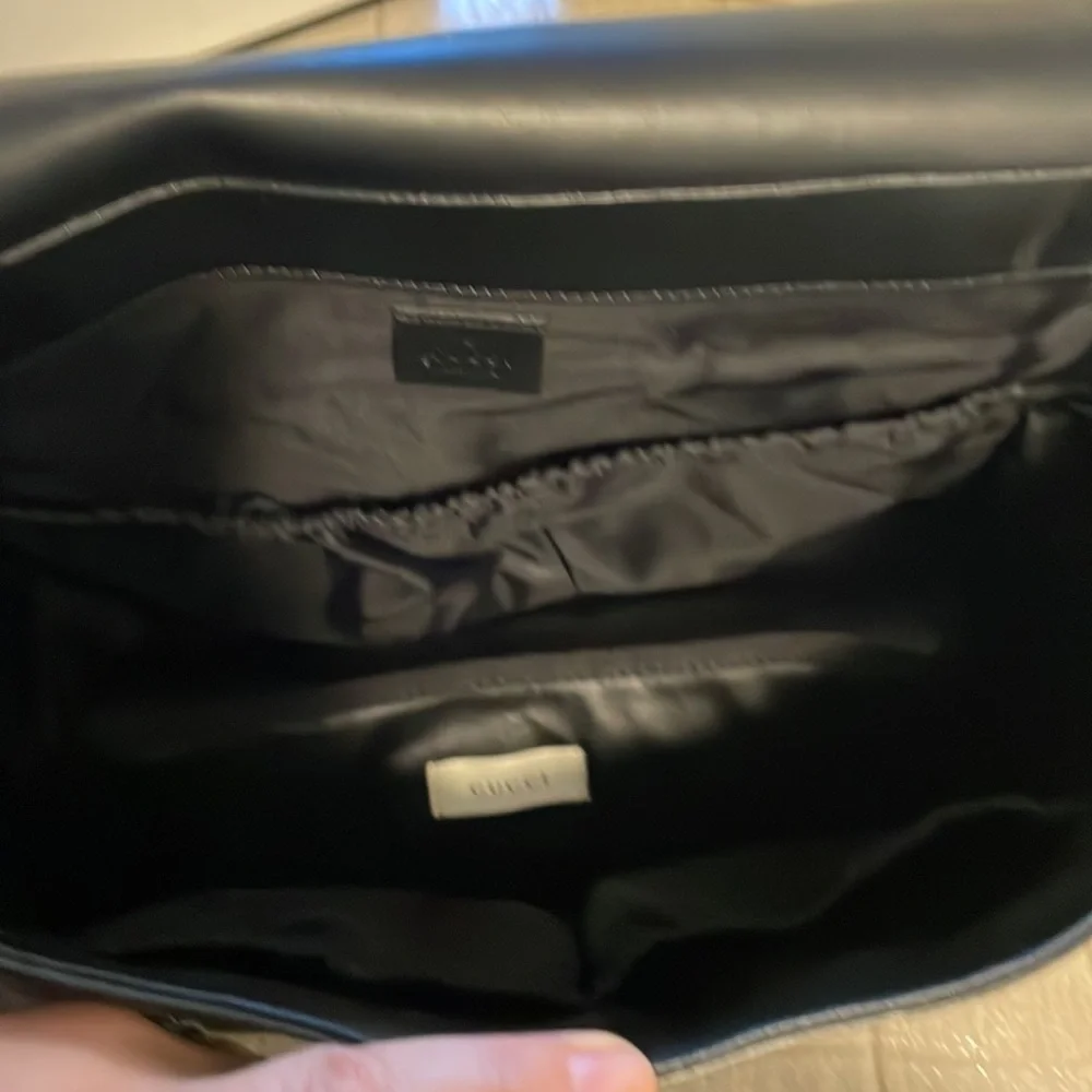 Gucci Black GG Messenger Baby Bag with Red and Navy Web Strap